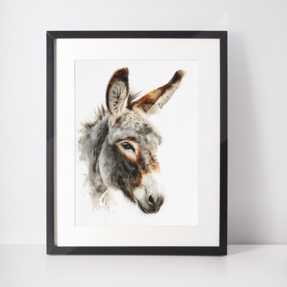 Watercolor Donkey Wall Art Print, Unframed - Charming Farmhouse Decor - Picture 2 of 6